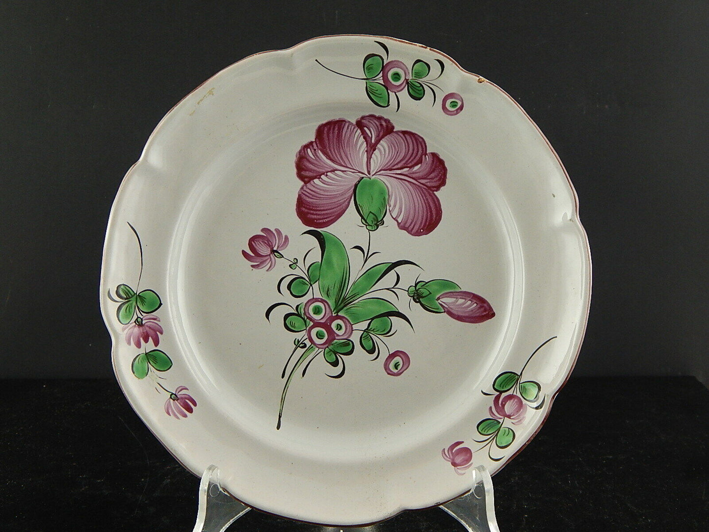 ANTICO 800 PIATTO CERAMICA MAIOLICA FIORI DIPINTI POLICROMI COLLEZIONE #6938