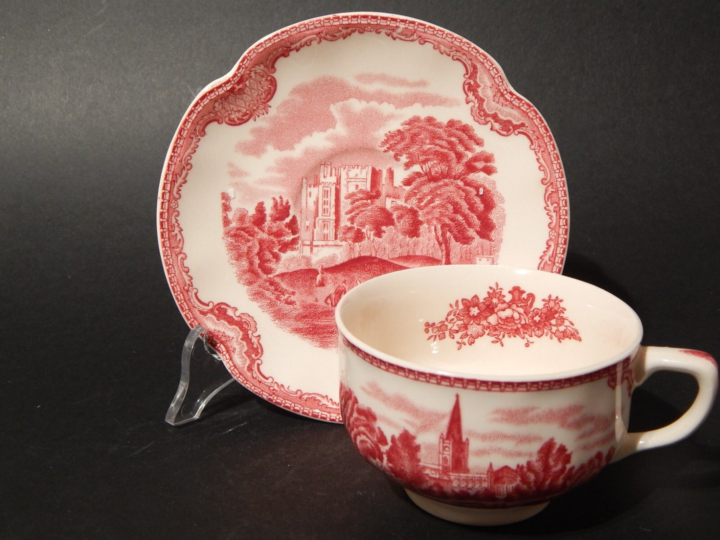 VINTAGE JOHNSON BROS OLD BRITAIN CASTLE TAZZA DA TE' SEMI PORCELLANA ROSSO