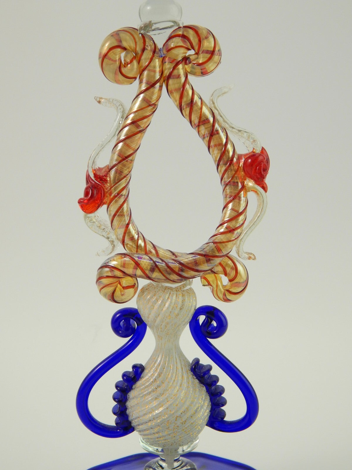 PREZIOSO MAESTOSO RARO TIPETTO CALICE MURANO VETRO BLU COBALTO SOFFIATO H. 32 CM