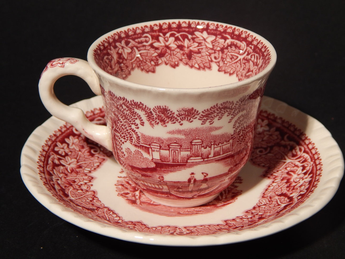 ANTICA TAZZINA CAFFE' SEMI PORCELLANA INGLESE MASON’S DECORO VISTA BIANCO ROSSO