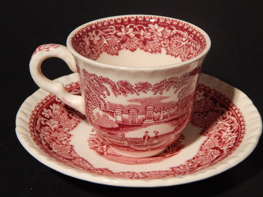 ANTICA TAZZINA CAFFE' SEMI PORCELLANA INGLESE MASON’S DECORO VISTA BIANCO ROSSO