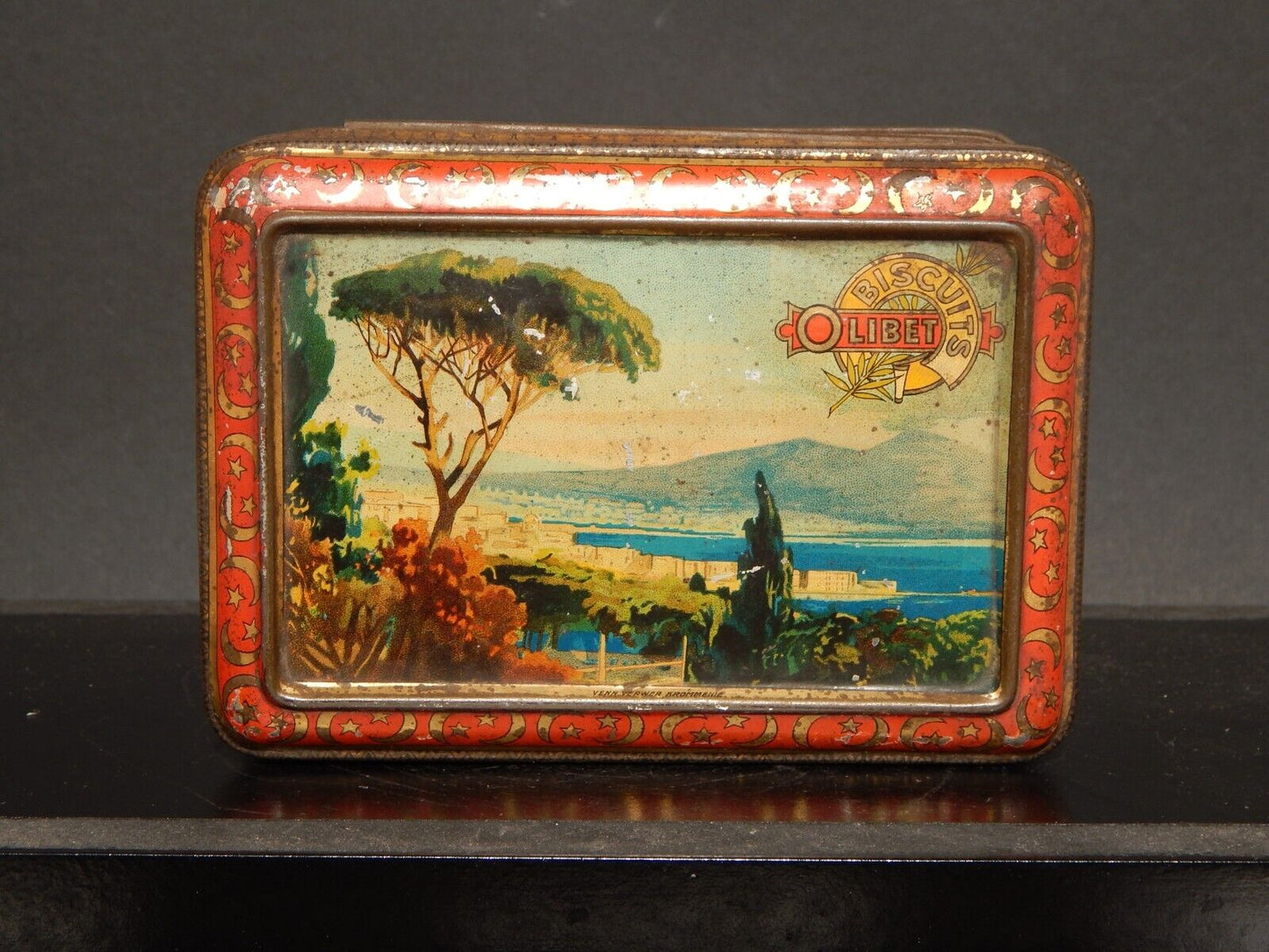 COLLEZIONE ANTICA SCATOLA COFANETTO DI LATTA OLIBET BISCUITS GOLFO DI NAPOLI