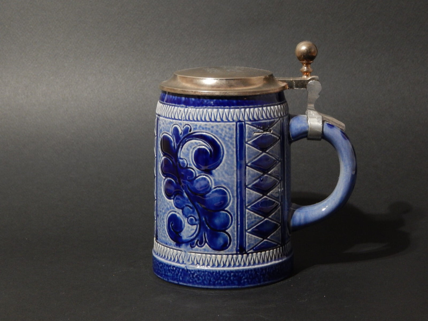 ANTICO COLLEZIONE BOCCALE BIRRA CERAMICA MARZI & REMY COPERCHIO PELTRO