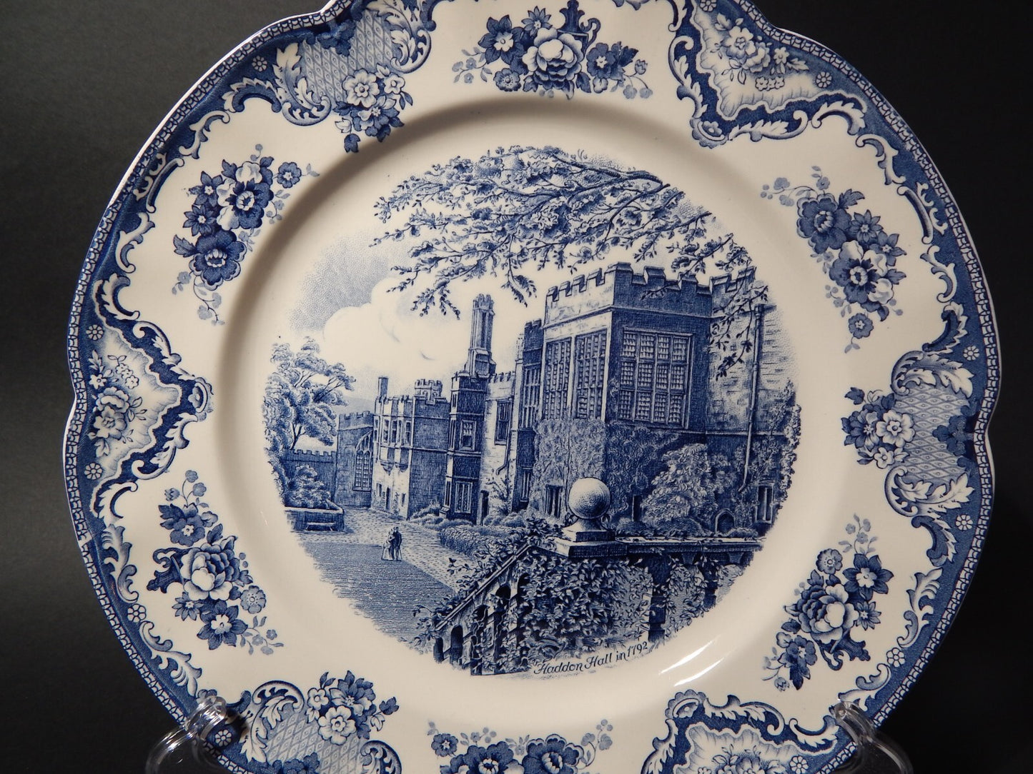 VINTAGE JOHNSON BROS OLD BRITAIN CASTLE BLU VASSOIO ROTONDO SEMI-PORCELLANA