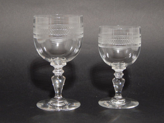 ANTICO ELEGANTE RARO ART DECO SERVIZIO 12 CALICI CRISTALLO MOLATO E INCISO