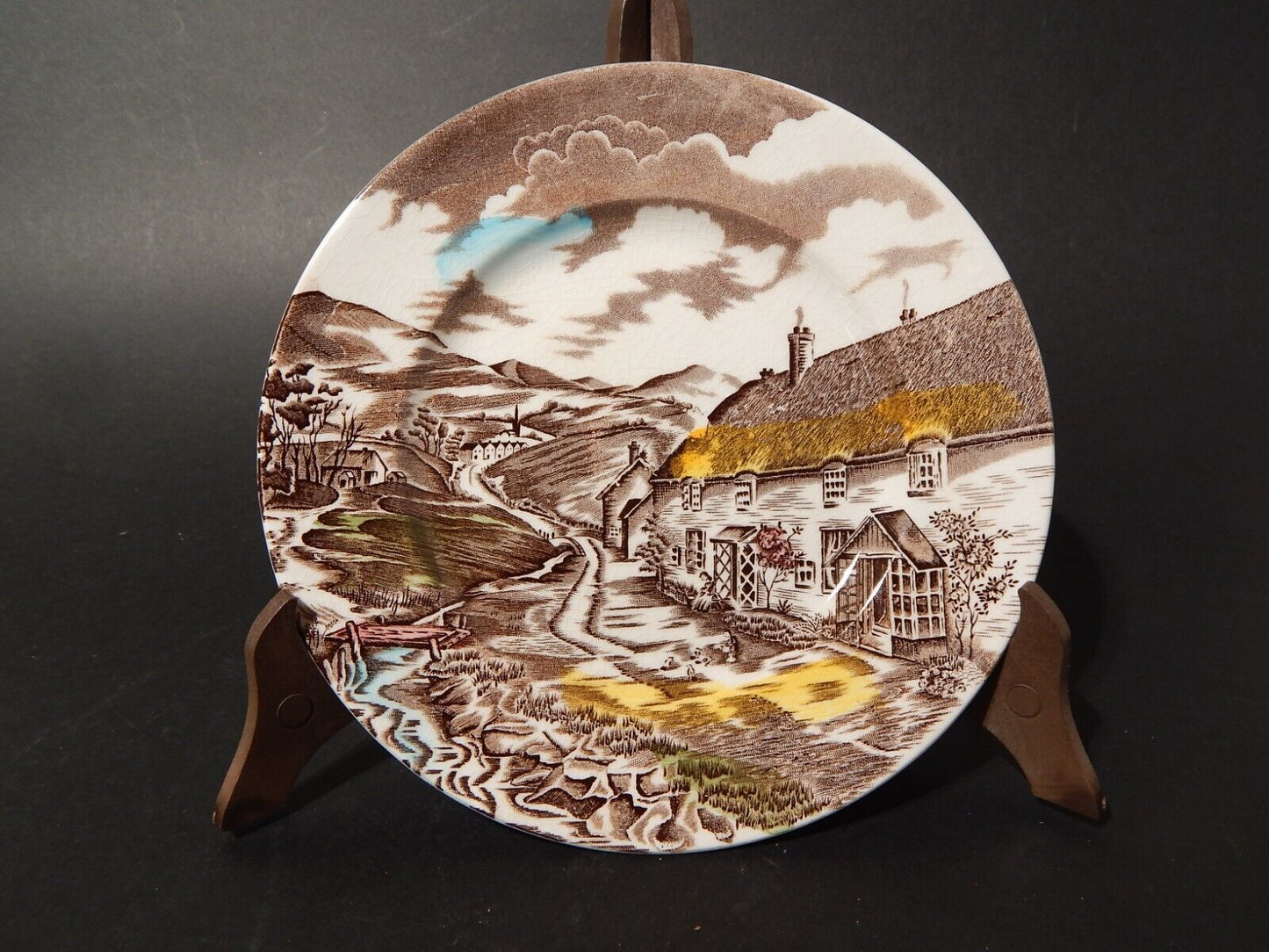 VINTAGE PIATTO CM 18 CERAMICA W. H. GRINDLEY STAMPA MANO QUIET DAY