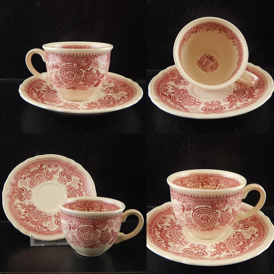 VINTAGE TAZZA CON PIATTINO PORCELLANA VILLEROY&BOCH DECORO BURGENLAND ROSSO