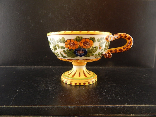 ANTICA TAZZA MAIOLICA CERAMICA POLICROMA FANTECHI ANSA A SERPE PRIMO 900 #8909