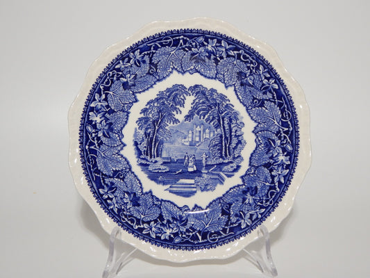 ANTICO PIATTO DESSERT CERAMICA INGLESE MASON’S DECORO VISTA BIANCO BLU CM 20