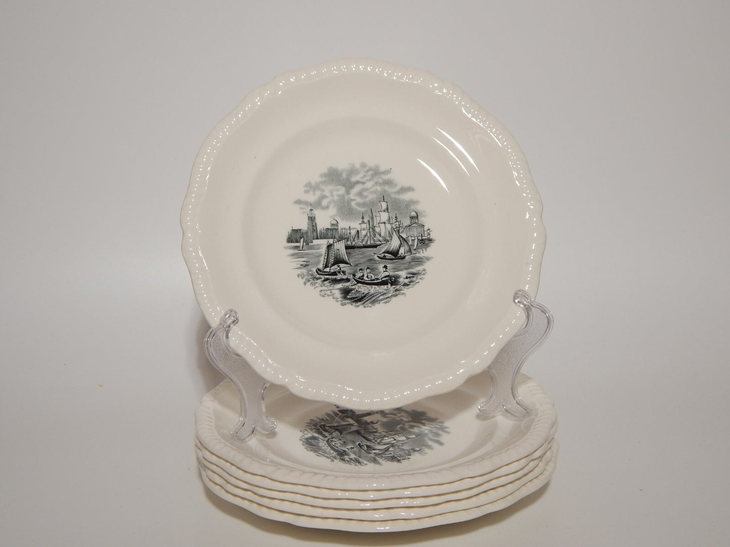 ANTICO SERVIZIO 6 PIATTI DESSERT SEMI-PORCELLANA COPELAND SPODE PAESAGGIO MARINO