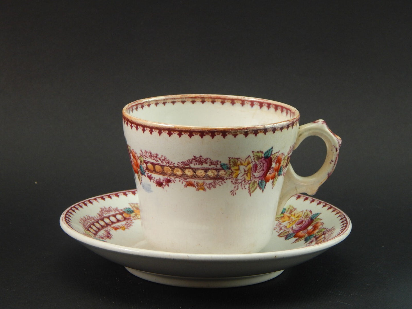 ANTICA TAZZA TE' CON PIATTINO CERAMICA MAASTRICHT PETRUS REGOUT BOUQUET FINE 800