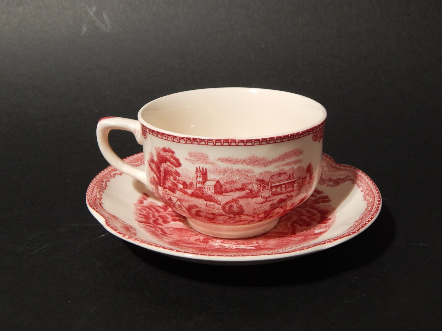 VINTAGE JOHNSON BROS OLD BRITAIN CASTLE TAZZA DA TE' SEMI PORCELLANA ROSSO