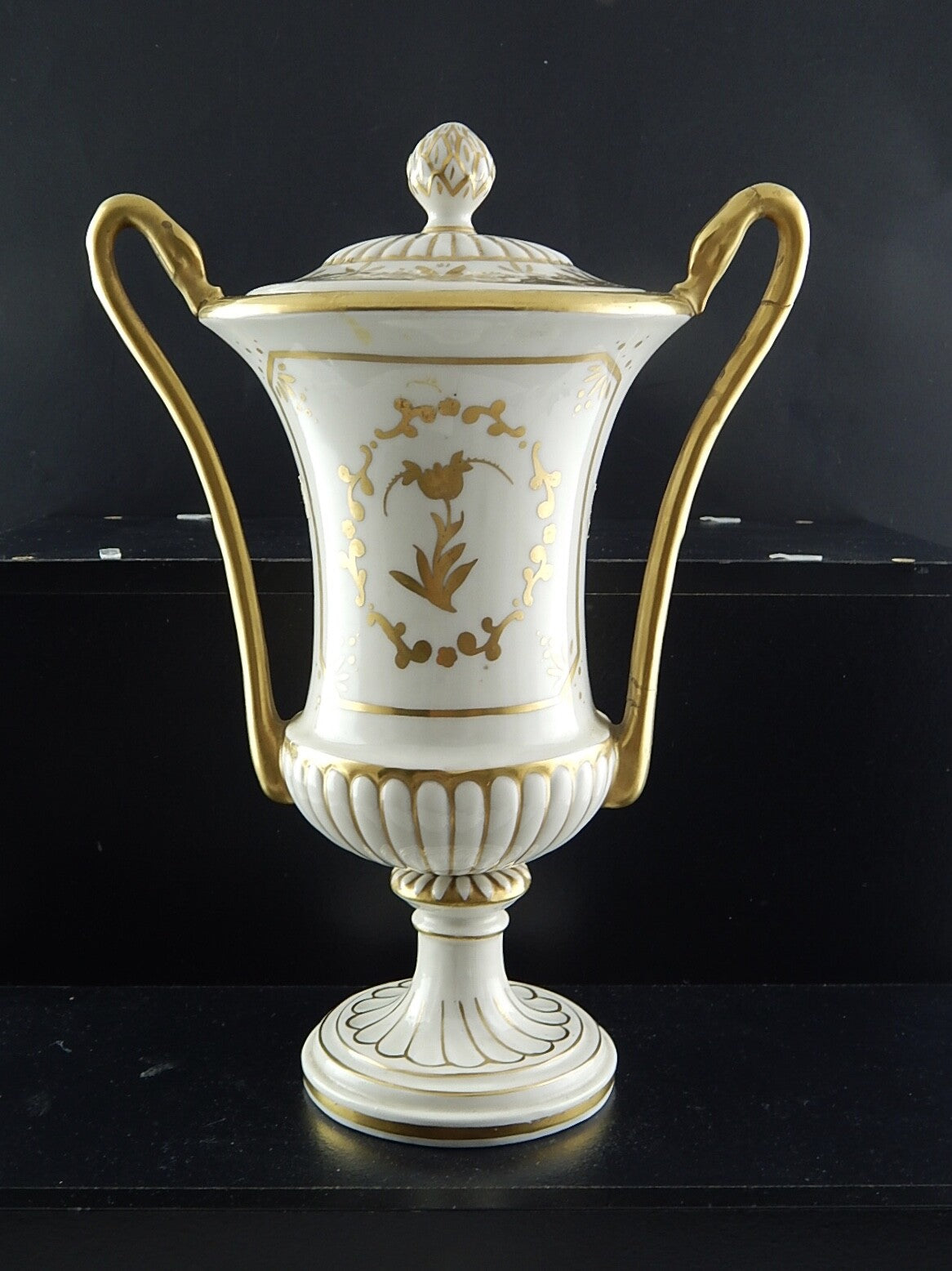 ANTICO PREZIOSO VASO URNA IMPERO PORCELLANA DIPINTO MANO MARCHIO N CORONATA BLU