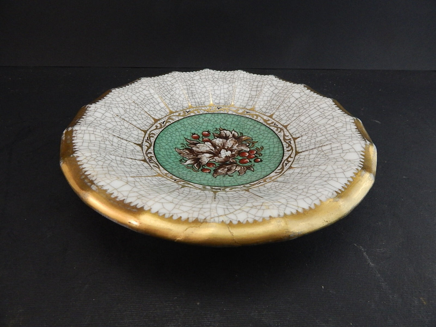 ANTICO PIATTO DECORATIVO PORCELLANA COPENHAGEN DAHL JENSEN CRACKLE DIPINTO MANO