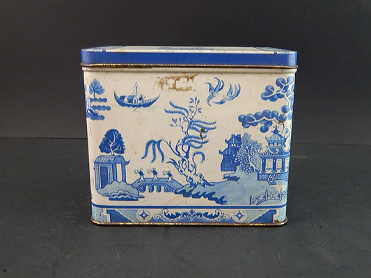COLLEZIONE ANTICA ORIGINALE SCATOLA LATTA TE' DECORO WILLOW BIANCA BLU