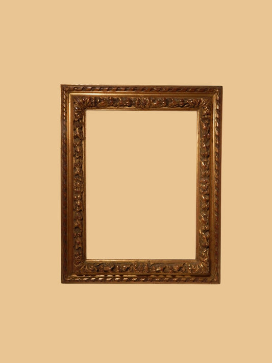 ANTICA IMPORTANTE CORNICE CLASSICA IN LEGNO INTAGLIATA DORATA DI FINE 1800