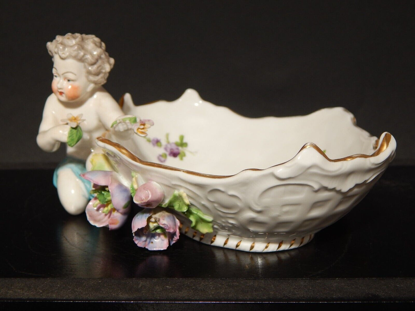 ANTICO PREZIOSO PUTTO CON CIOTOLA PORCELLANA DRESDEN CARL THIEME PRIMO 900