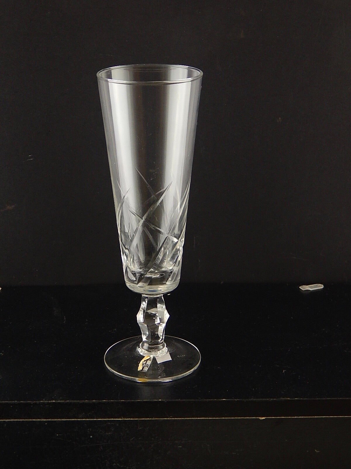 ANTICO ART DECO SERVIZIO 6 BICCHIERI FLUTE DI CRISTALLO BOEMIA INCISI MOLATI