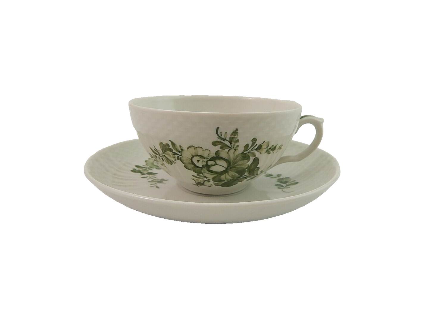 VINTAGE TAZZA DA TE' ROYAL COPENHAGEN FIORI VERDI GREEN FLOWER CURVED TEA CUP