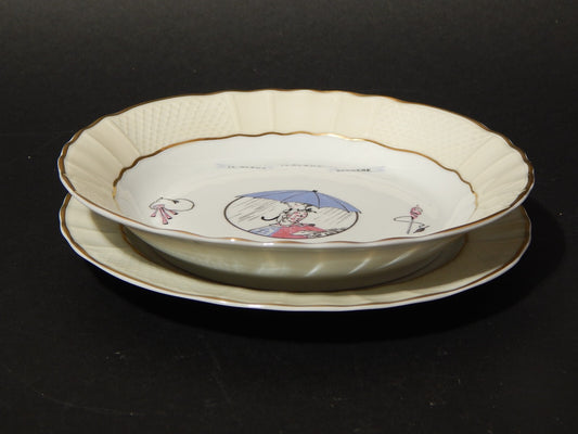 VINTAGE SET 2 PIATTI PORCELLANA IL PLEUT IL PLEUT BERGERE LIMOGES BERNARDAUD&CO