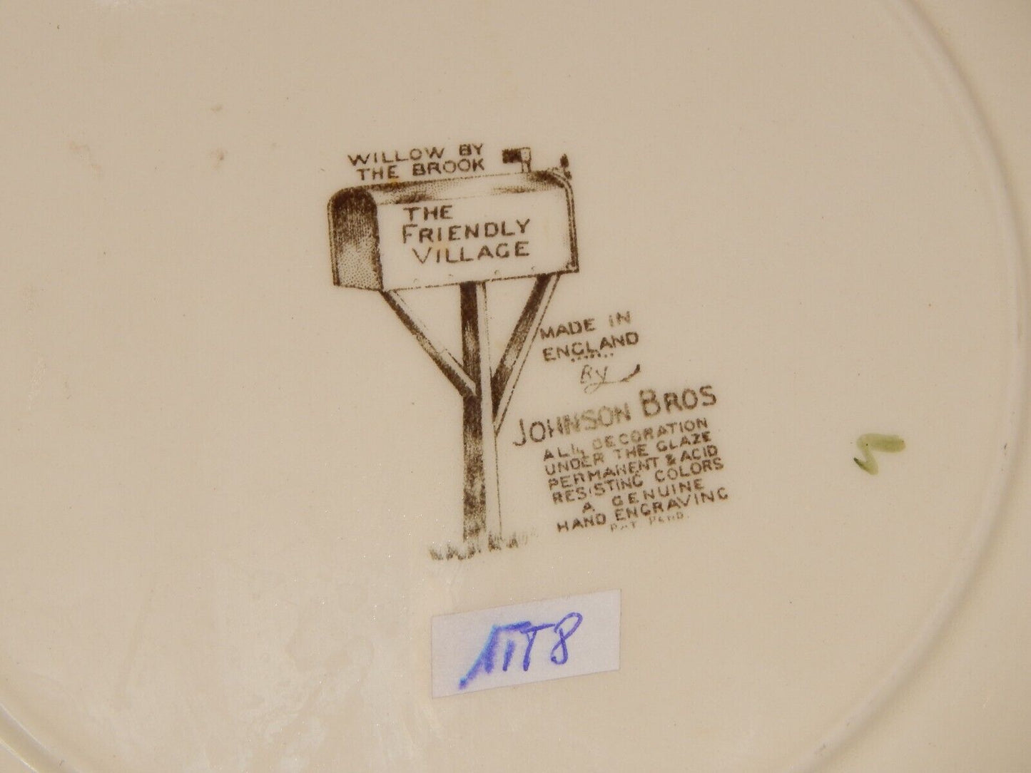 VINTAGE PIATTO SEMI PORCELLANA JOHNSON BROS FRIENDLY VILLAGE WILLOW BY THE BROOK