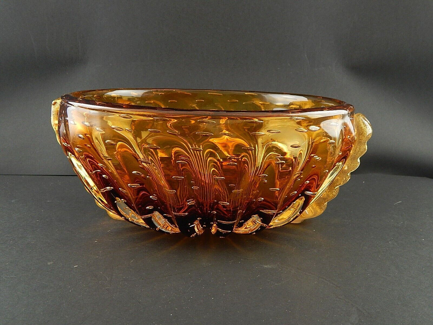 PREZIOSO RARO ART DECO CENTROTAVOLA VASCA VETRO SOFFIATO FIRMATO TOSO MURANO