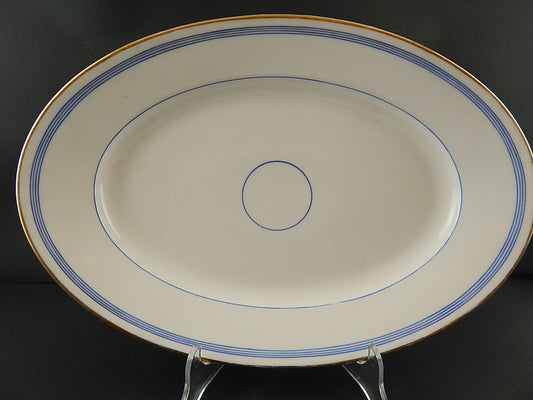 ANTICO PIATTO VASSOIO OVALE PORCELLANA PARIGI BIANCA BLU ORO NAPOLEONE III #A494