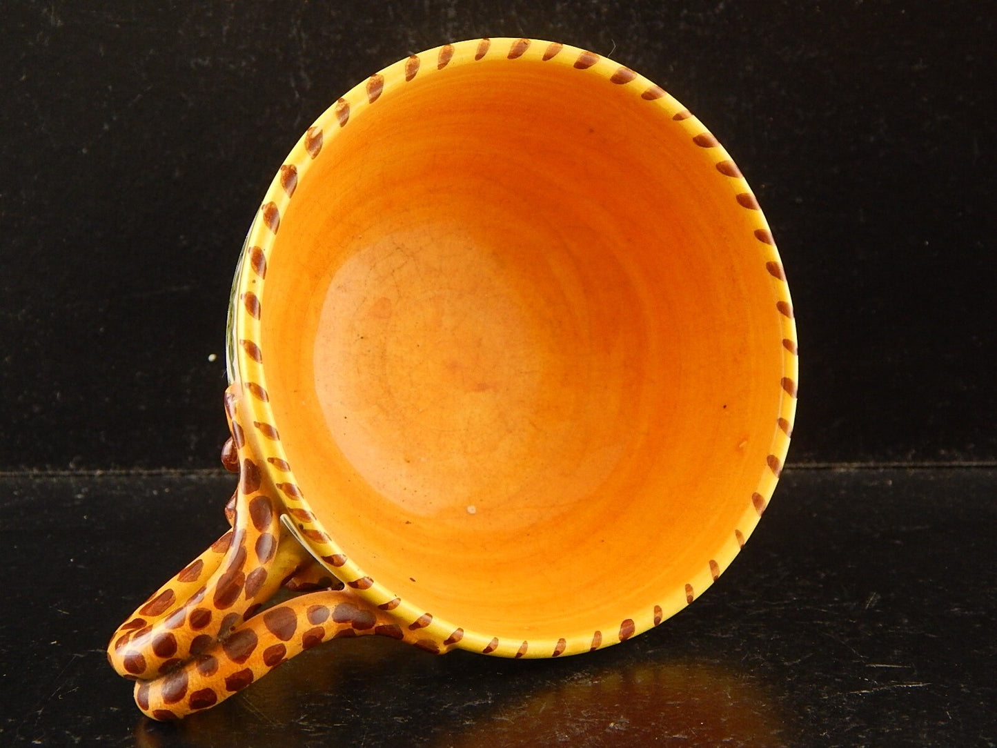 ANTICA TAZZA MAIOLICA CERAMICA POLICROMA FANTECHI ANSA A SERPE PRIMO 900 #8906