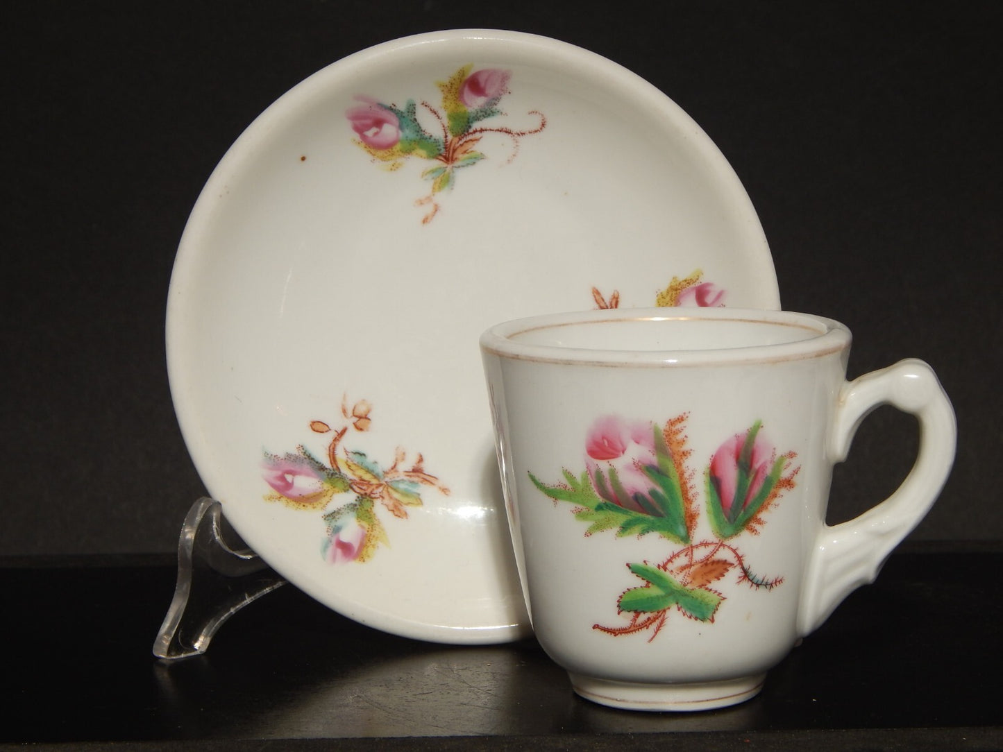 ANTICA TAZZA METÀ 800 CERAMICA RICHARD MILANO COLLEZIONE ROSA CANINA DIPINTA