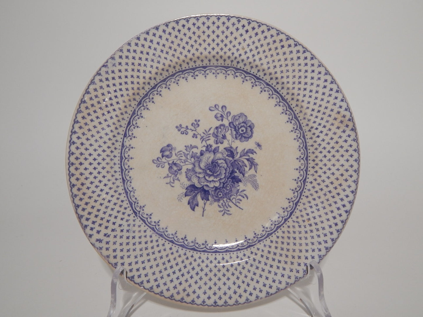 ANTICO SET 18 PIATTI CERAMICA STAFFORDSHIRE PRIMAVESI 1860 ERMINE BORDER VIOLA