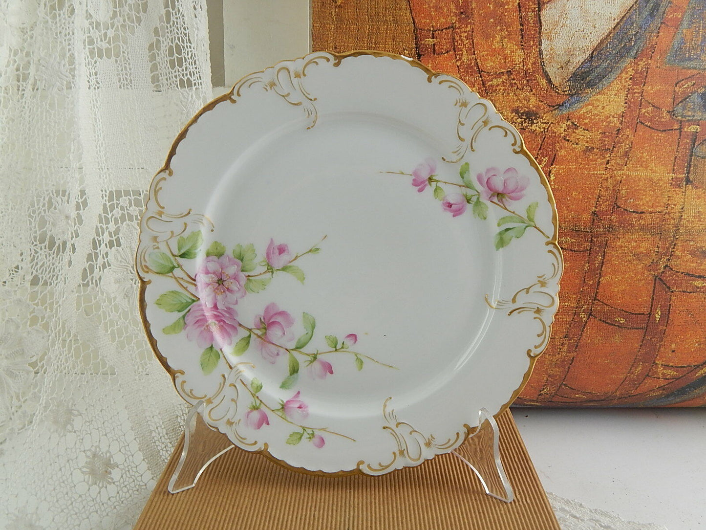 ANTICO PIATTO PORCELLANA ART NOUVEAU ROYAL COPENHAGEN TIFFANY ROSA CANINA DIPINT