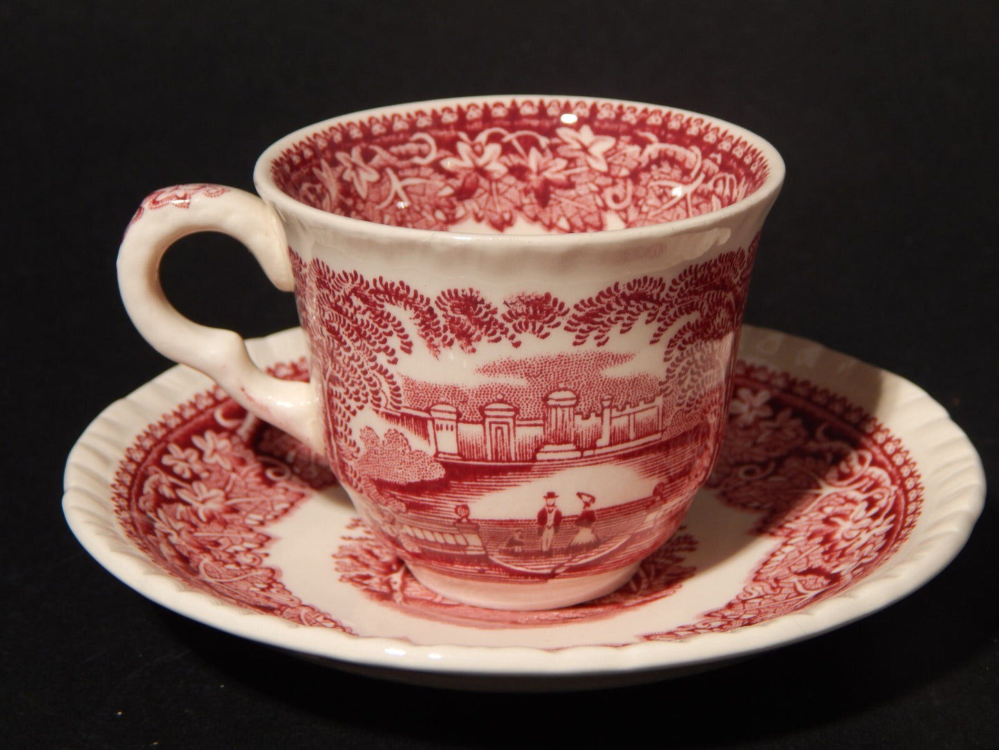 ANTICA TAZZINA CAFFE' SEMI PORCELLANA INGLESE MASON’S DECORO VISTA BIANCO ROSSO