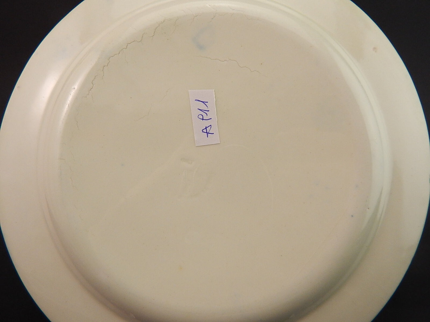 ANTICO PIATTO CERAMICA META' 1800 GUSTAVSBERG STAMPA A MANO BIANCO BLU