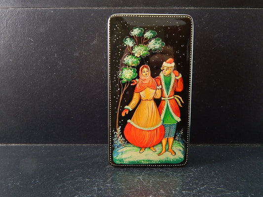 VINTAGE PREZIOSA SCATOLA COFANETTO RUSSO LEGNO LACCATO DIPINTA E FIRMATA #