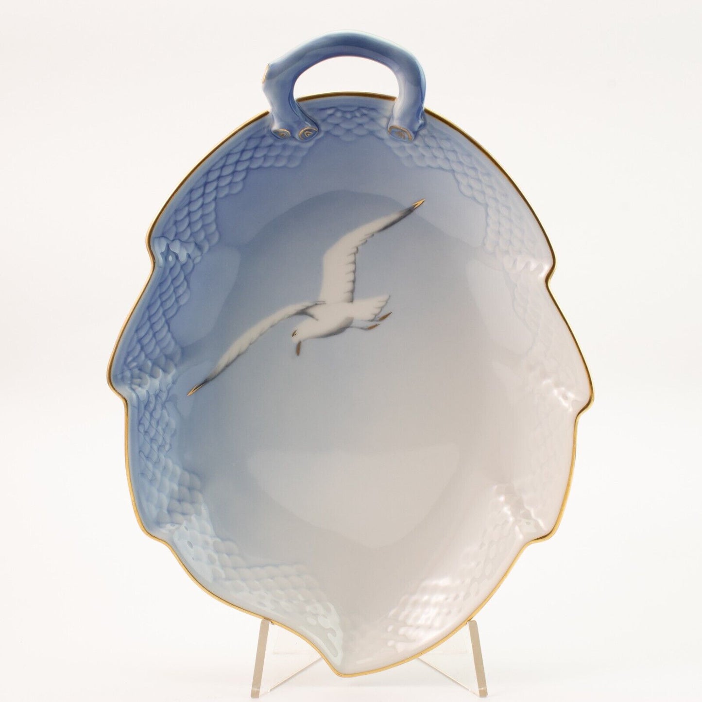 PIATTO PORTATA A FOGLIA PORCELLANA E ORO ZECCHINO GABBIANI BING&GRONDAHL 199