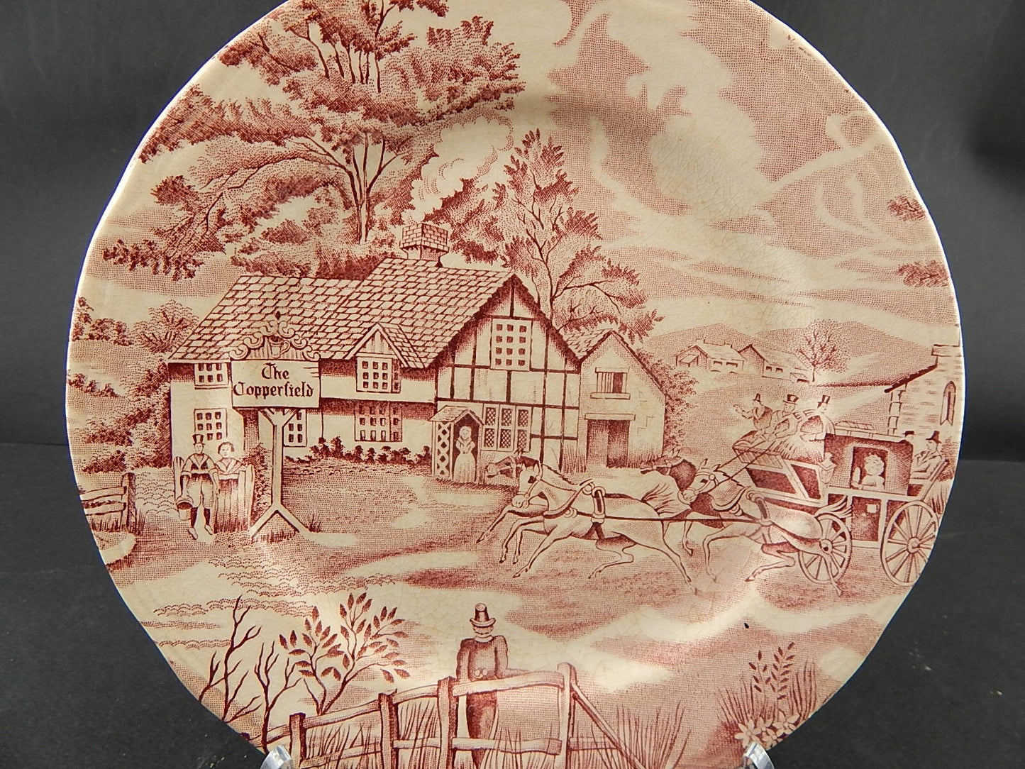 ANTICO PIATTO CERAMICA MAIOLICA LUNEVILLE ENGLISH STYLE BIANCO E ROSSO A387