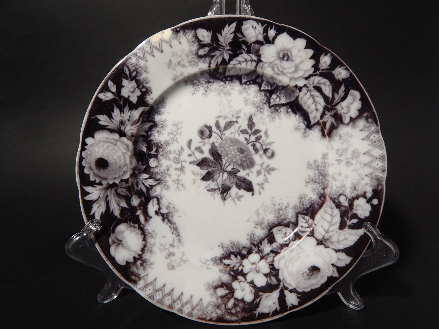 ANTICO RARO PIATTO CERAMICA DISEGNO JARDINIERE VILLEROY & BOCH FINE '800 difetto