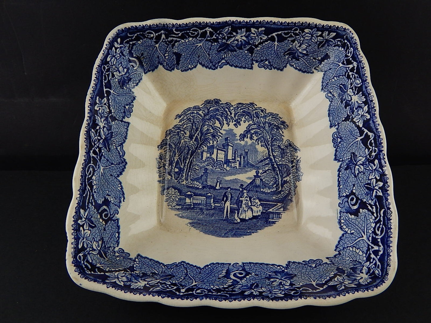 ANTICA CIOTOLA CENTROTAVOLA CERAMICA INGLESE MASON’S DECORO VISTA BIANCO BLU