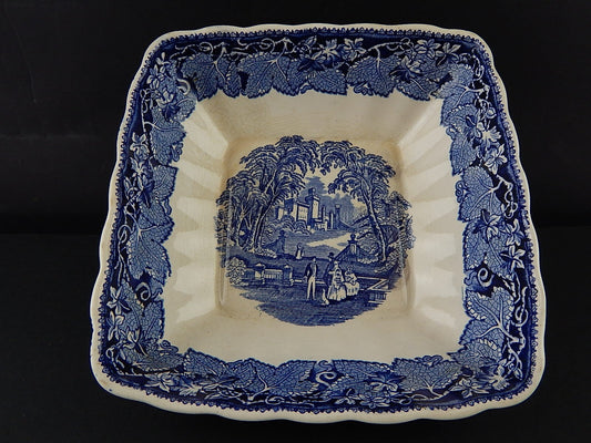 ANTICA CIOTOLA CENTROTAVOLA CERAMICA INGLESE MASON’S DECORO VISTA BIANCO BLU