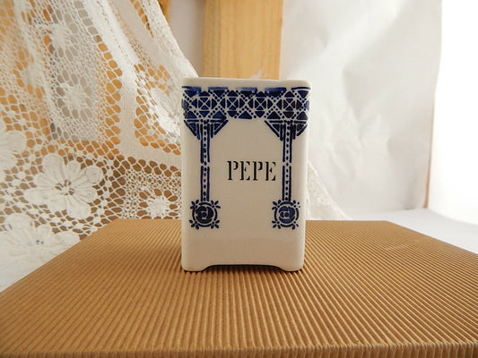 ANTICO BARATTOLO CERAMICA CUCINA ART DECO PRIMO 900 PEPE DECORO BLU