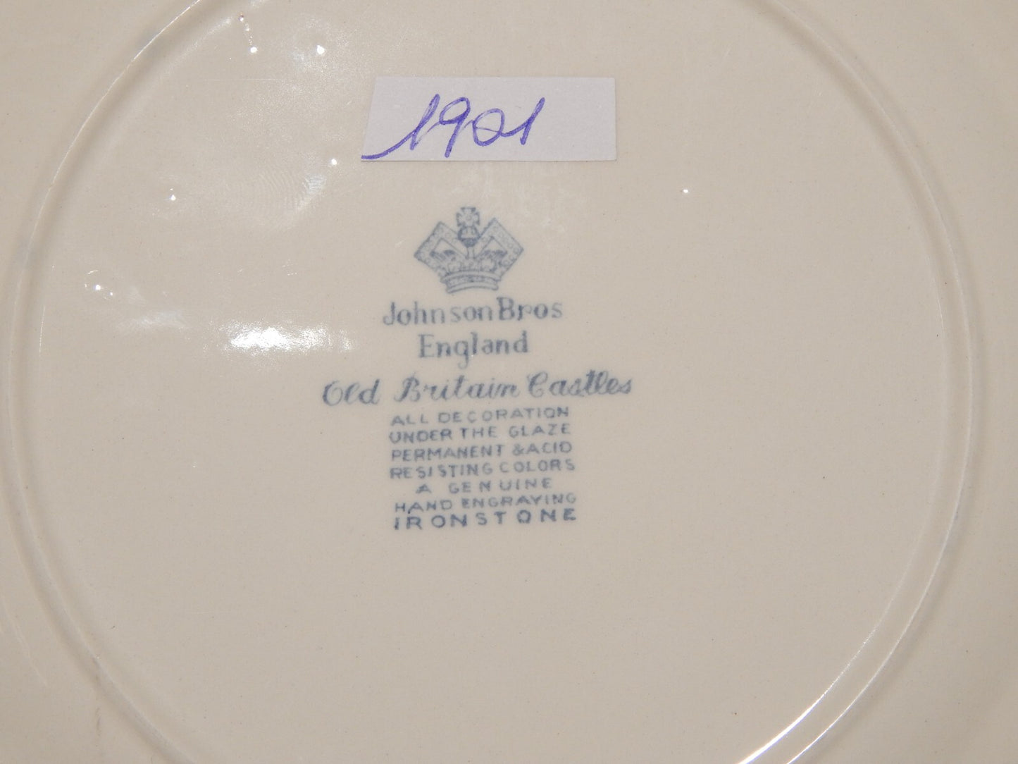 VINTAGE JOHNSON BROS PIATTO OLD BRITAIN CASTLE BLU PORCELLANA DIFETTO #1901