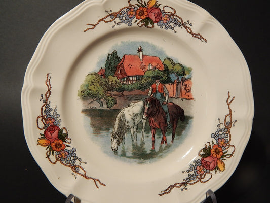 VINTAGE PIATTO DECORATIVO CERAMICA SARREGUEMINES OBERNAI PRIMA META' 900