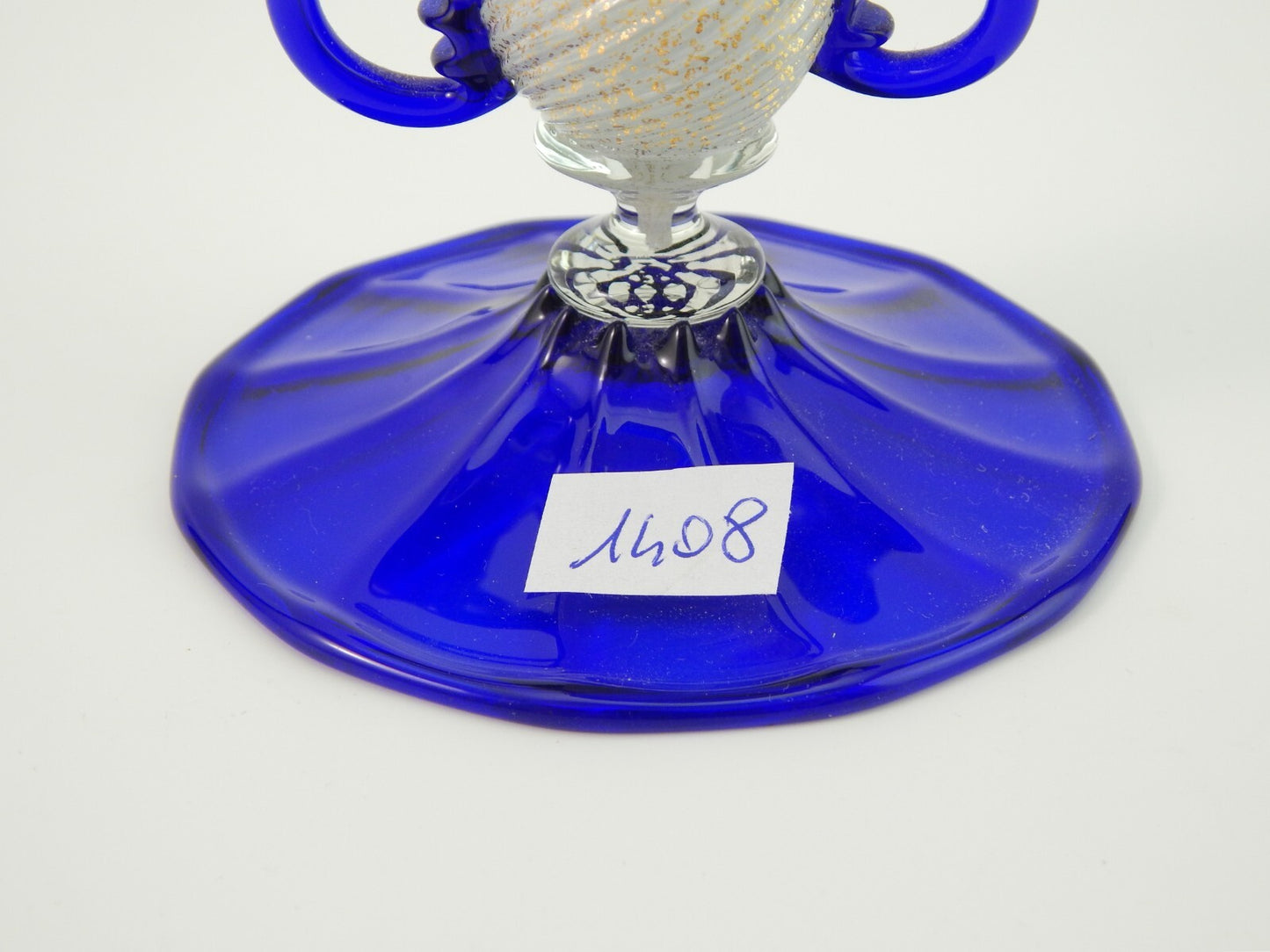 PREZIOSO MAESTOSO RARO TIPETTO CALICE MURANO VETRO BLU COBALTO SOFFIATO H. 32 CM