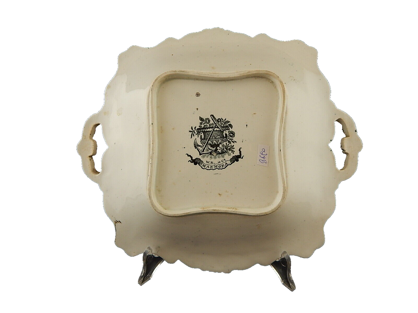 WILLIAM RIDGWAY MAR DI MARMARA 1830 ANTICO PREZIOSO VASSOIO CERAMICA CON MANICI