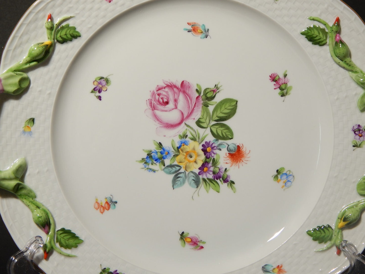 PREZIOSO HEREND VASSOIO CON MANICI PORCELLANA BOUQUET DE FLEURS