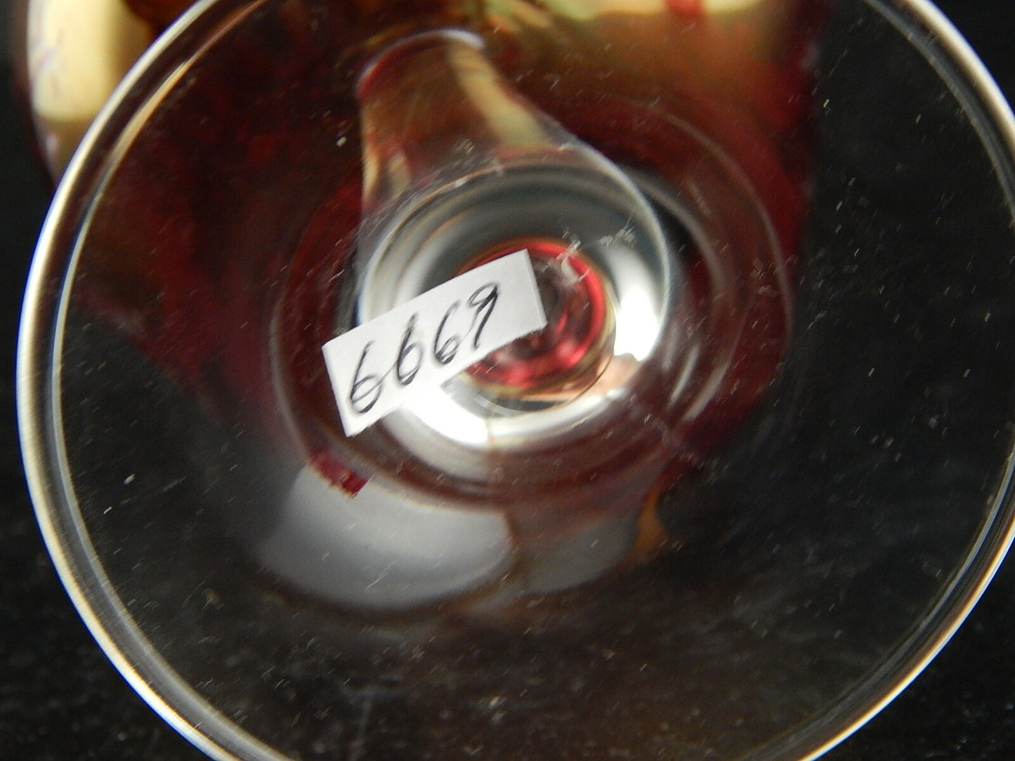 ANTICO BICCHIERE CALICE CRISTALLO ROSSO RUBINO INCISO ALL'ACIDO BOEMIA