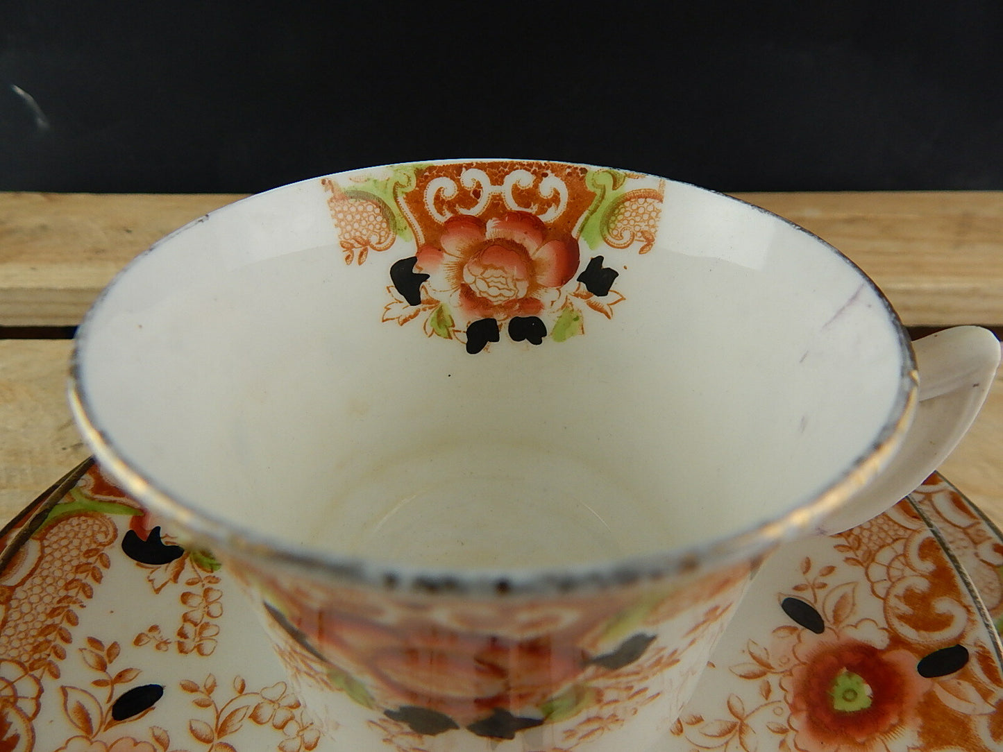 ANTICO PREZIOSO TRIO TAZZA TÈ 2 PIATTI PORCELLANA INGLESE EPOCA VITTORIANA #5921