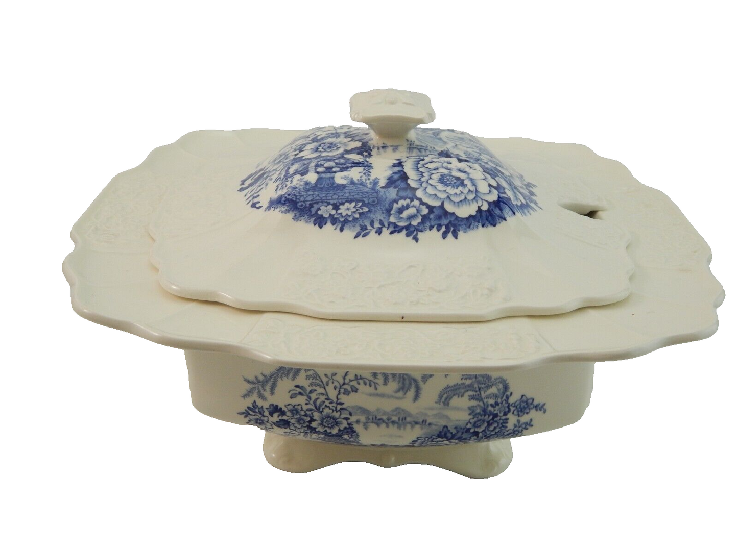 ANTICA RARISSIMA ZUPPIERA CERAMICA MYOTTS STAFFORDSHIRE ENGLAND BANFF BIANCO BLU