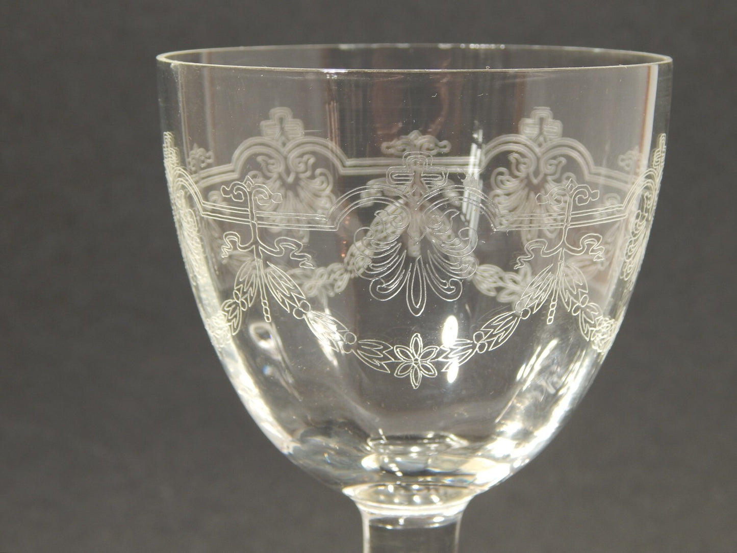 ANTICO LIBERTY PREZIOSO SET 6 CALICI IN CRISTALLO BOEMIA GHIRLANDA INCISA