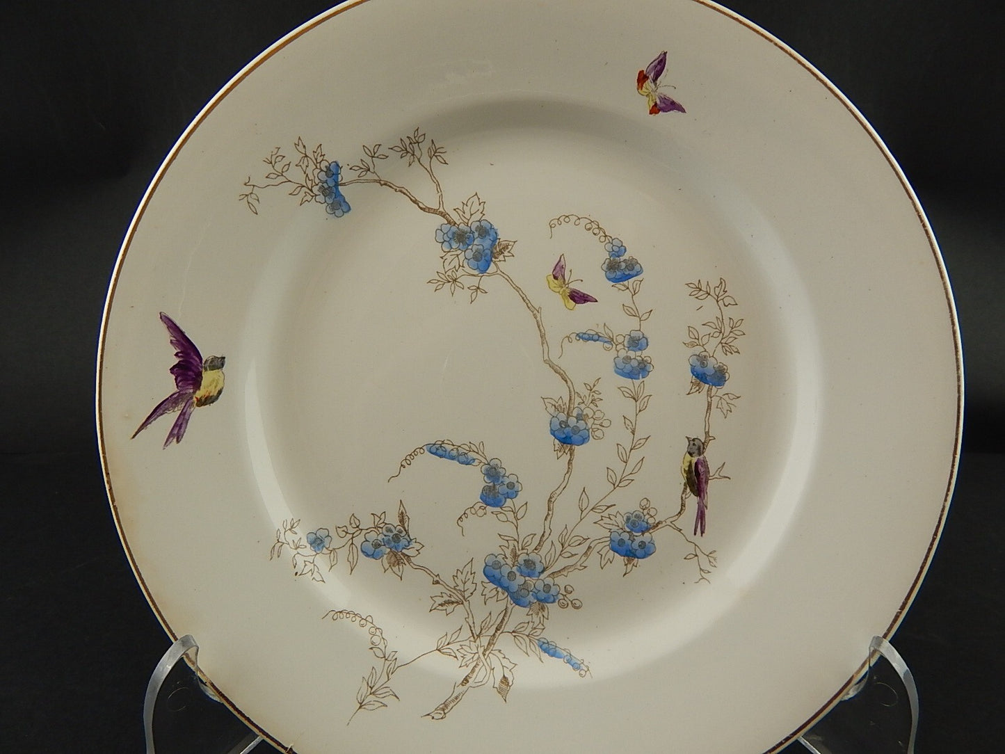 ANTICO PIATTO PIANO CERAMICA RICHARD MILANO FIORI FARFALLE UCCELLINI A755